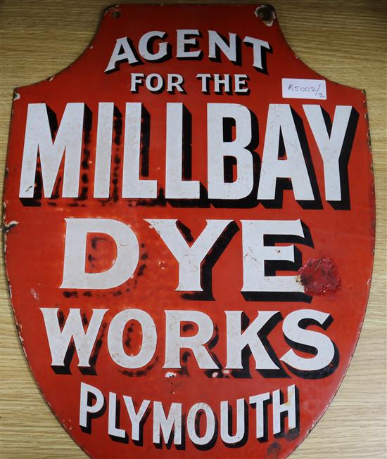 A Millbay Dye Works Plymouth enamel advertising sign height 56cm